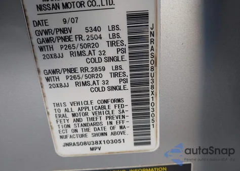 2008 Infiniti Fx35 z USA, uszkodzony, nr VIN JNRAS08U38X103051